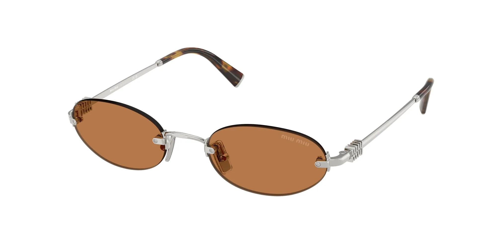 Miu Miu MU A54S 1BC90Q Occhiali da sole Metallo Argento Marrone Rotonda Normale - immagine 1