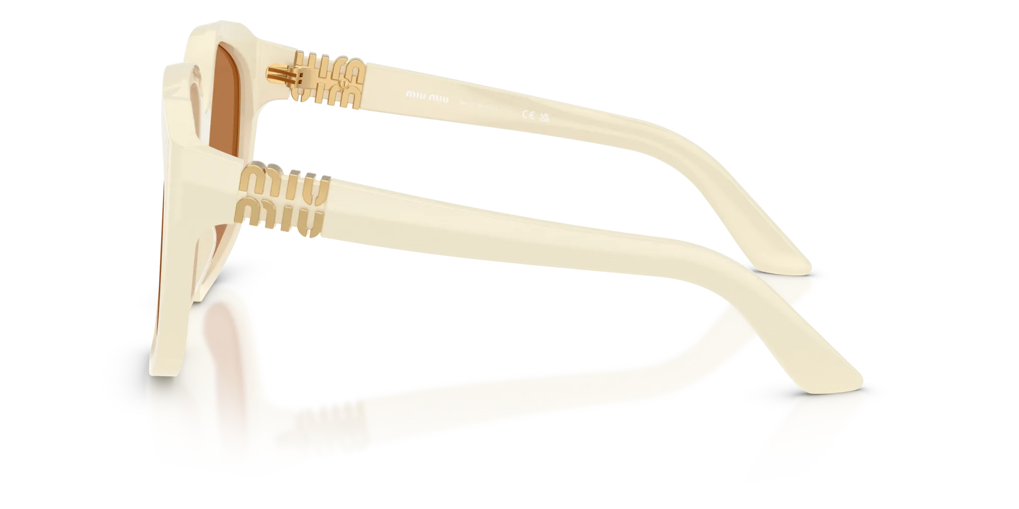 Miu Miu MU A07S 21D90Q Occhiali da sole Acetato Bianco Marrone Geometrica Normale - immagine 4