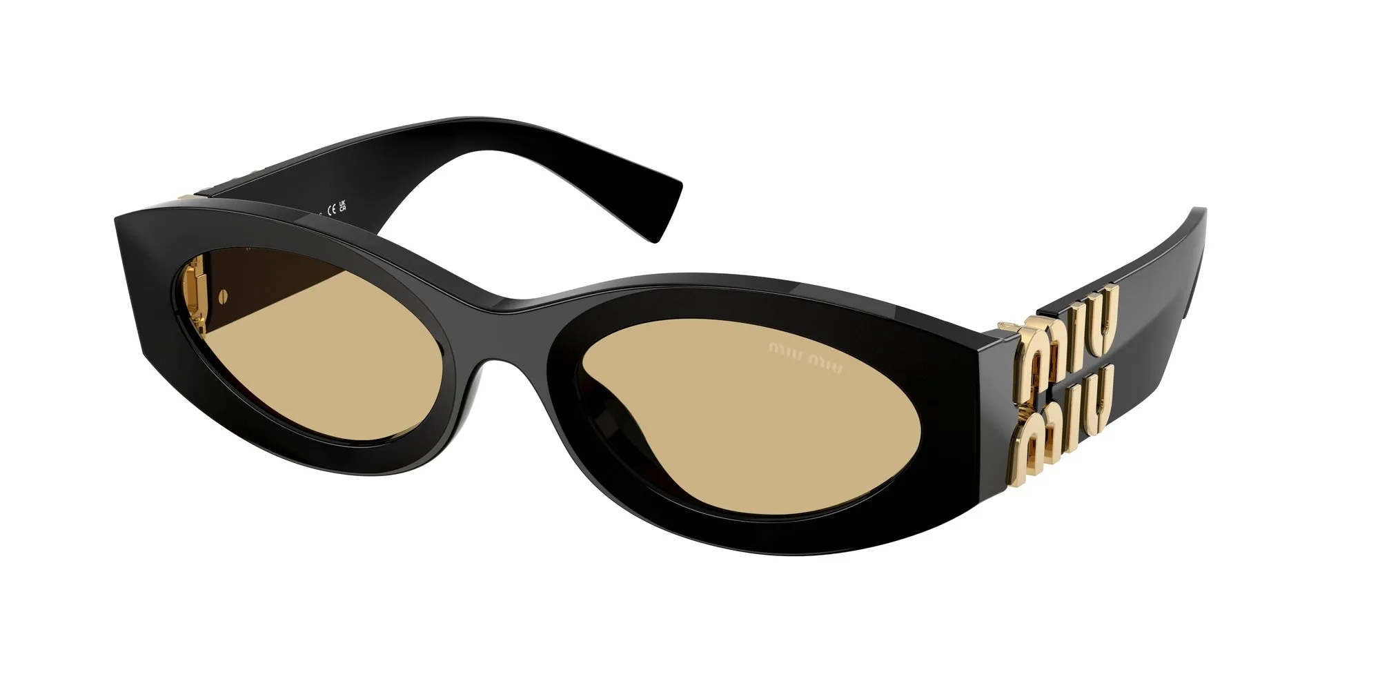 Miu Miu MU 11WS 0MU 11WS 16K10R Occhiali da sole Acetato Nero Giallo Rotonda Normale - immagine 1