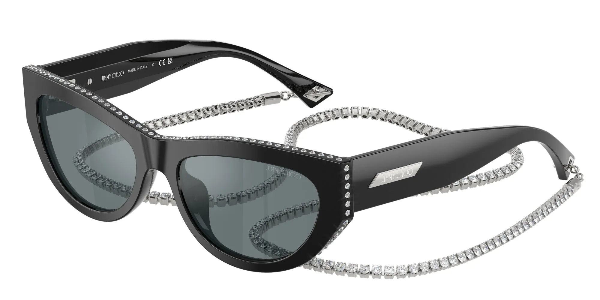Jimmy Choo JC5034BU 50006G Occhiali da sole Acetato Nero Grigio Cat Eye Specchiate - immagine 1