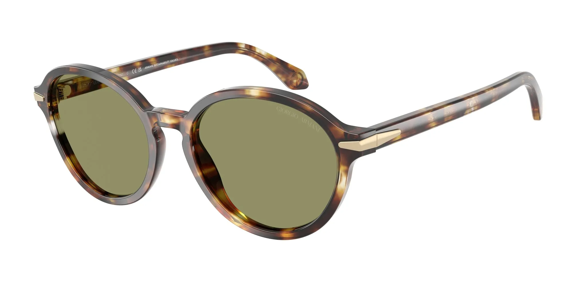 Giorgio Armani AR8237 623214 Occhiali da sole Acetato Tartaruga Verde Rotonda Normale - immagine 1