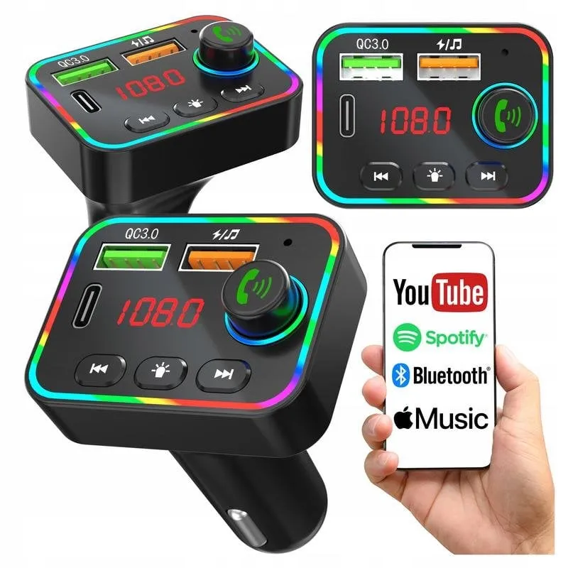Trasmettitore FM Tracer SoundCast Bluetooth 5.3 USB-C 25W LED RGB - immagine 1