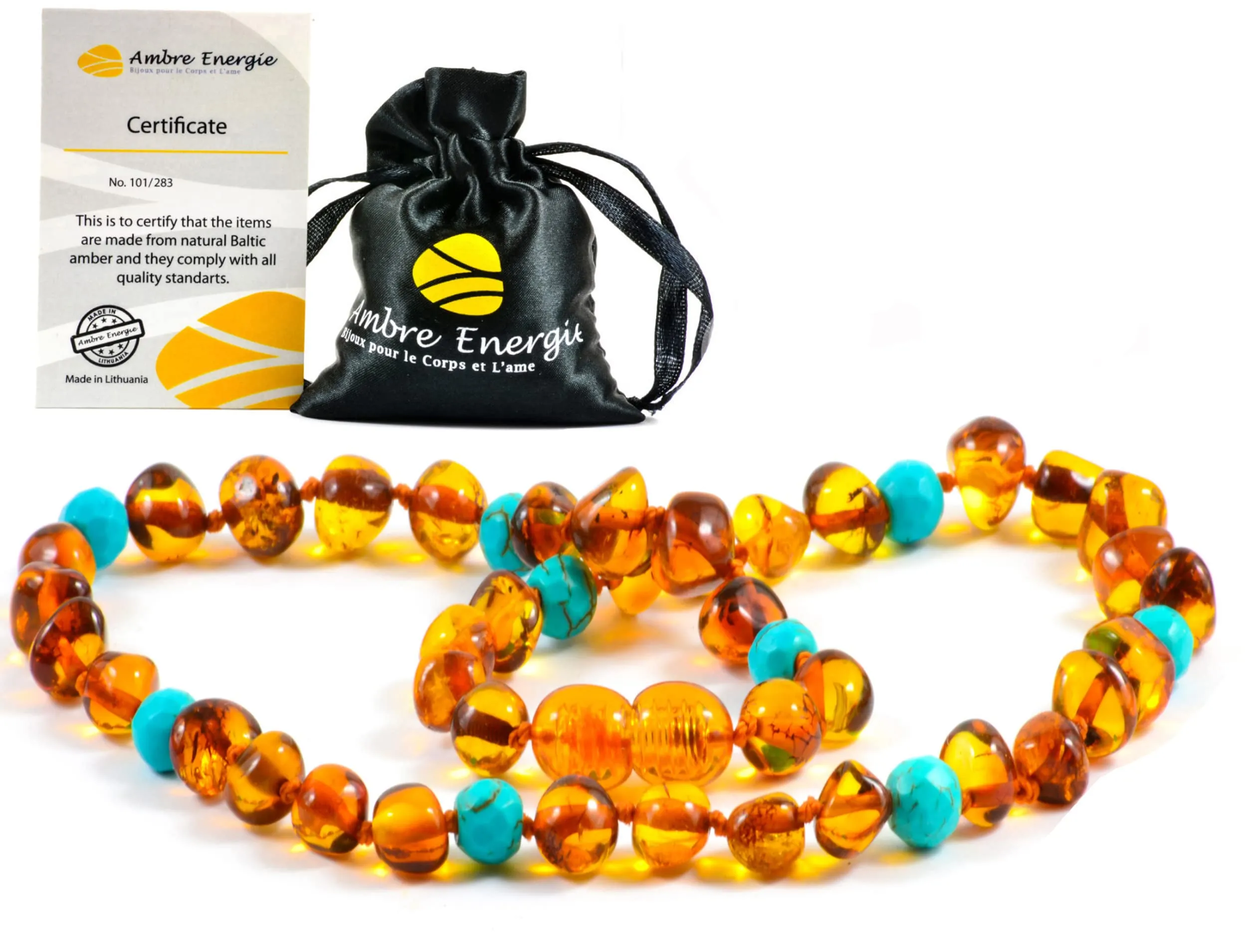 Collana Ambra Naturale - Massima qualità Certificata Vera Ambra del Baltico/Lunghezza 33 cm. / 100 Giorni Garanzia di Rimborso (Honey) - immagine 1