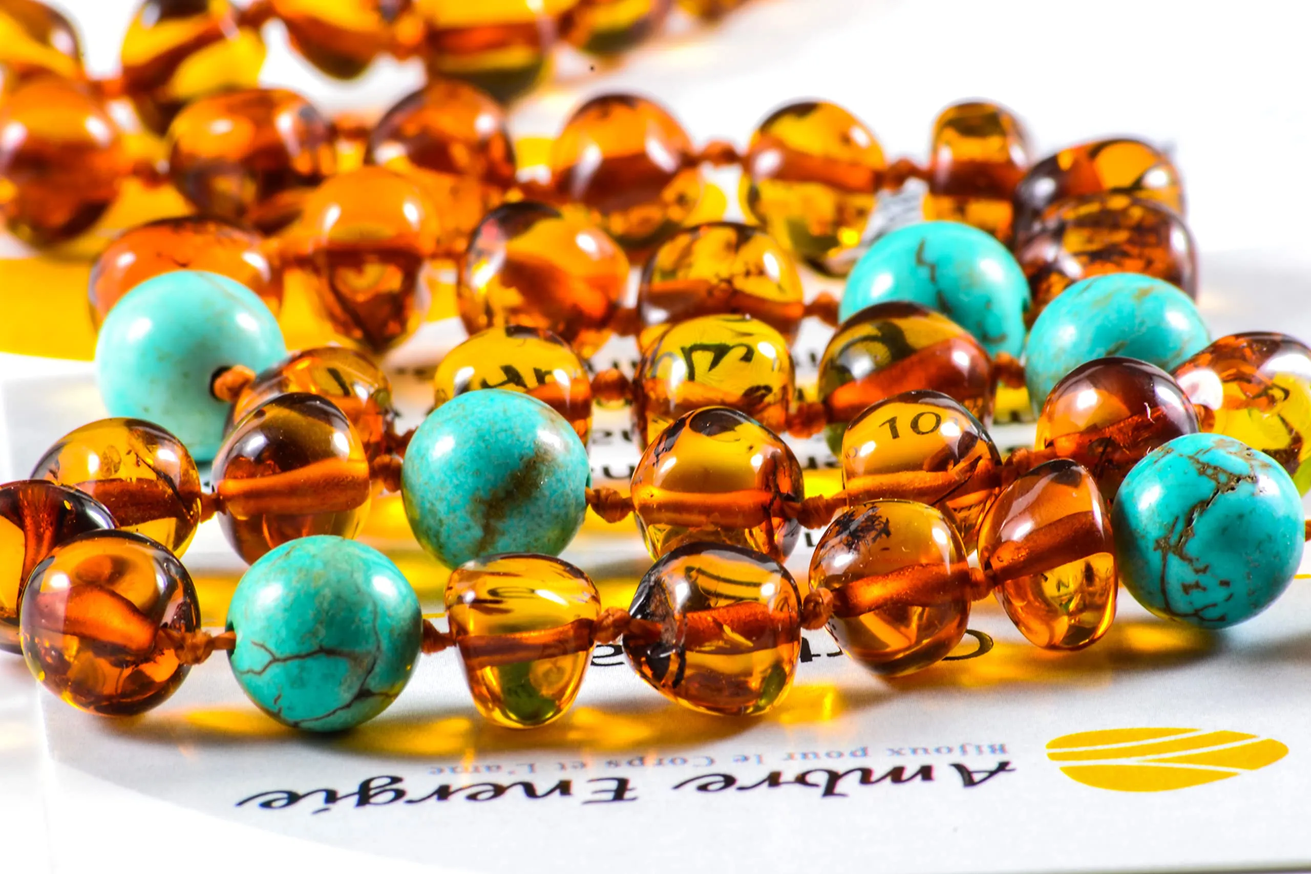 Collana Ambra Naturale - Massima qualità Certificata Vera Ambra del Baltico/Lunghezza 33 cm. / 100 Giorni Garanzia di Rimborso (Honey) - immagine 2