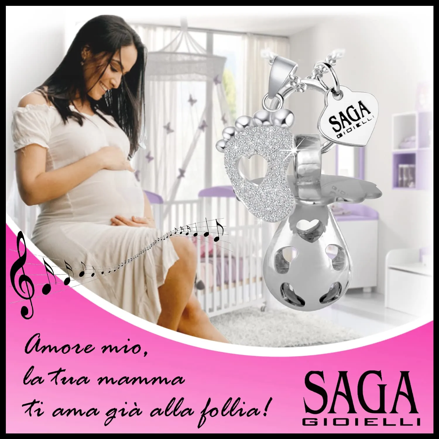 SAGA GIOIELLI - Collana Chiama Angeli Gravidanza Lunga con Ciondolo Richiamo Degli Angeli Gravidanza, Idee Regali per Donne Incinte come Porta Fortuna, Regalo per Futura Mamma (PIEDINO CRISTALLI) - immagine 4