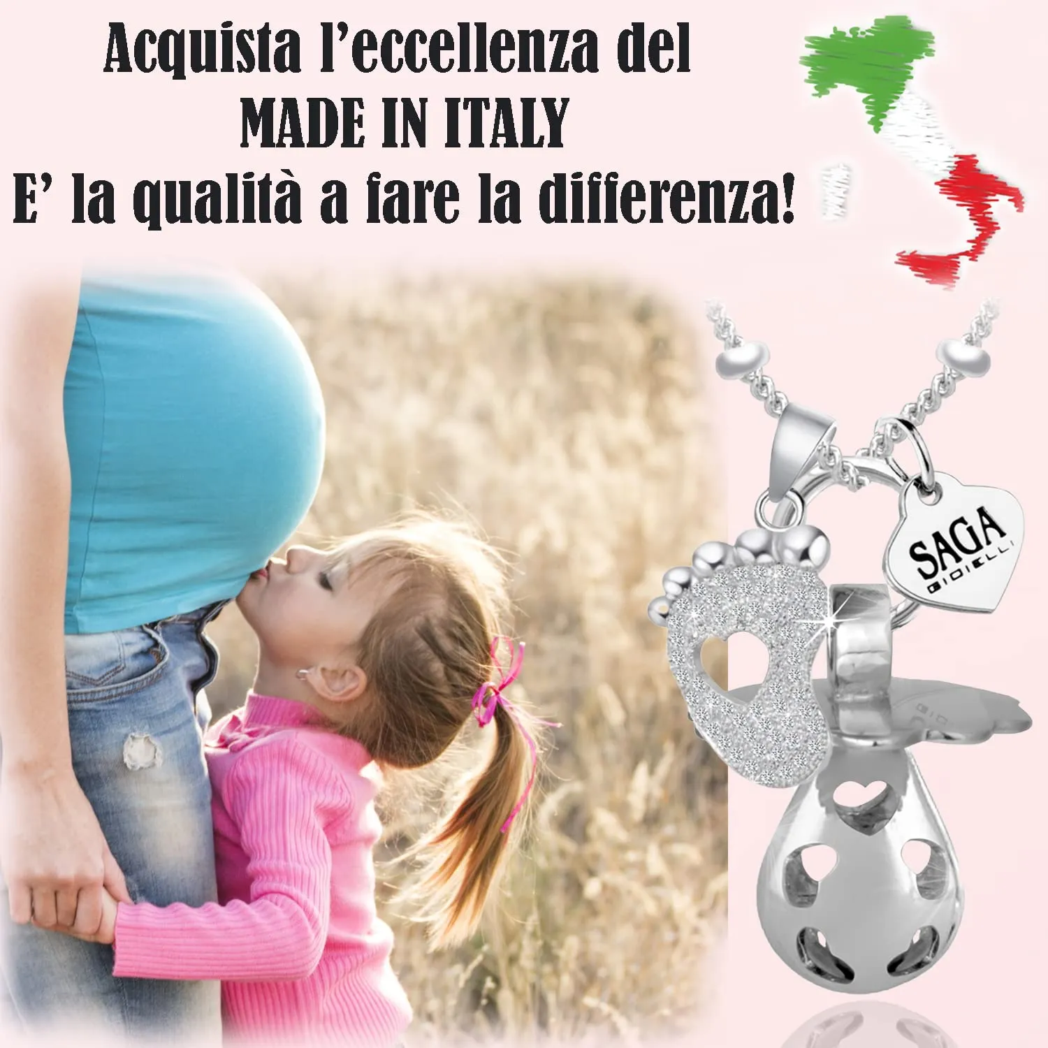 SAGA GIOIELLI - Collana Chiama Angeli Gravidanza Lunga con Ciondolo Richiamo Degli Angeli Gravidanza, Idee Regali per Donne Incinte come Porta Fortuna, Regalo per Futura Mamma (PIEDINO CRISTALLI) - immagine 6