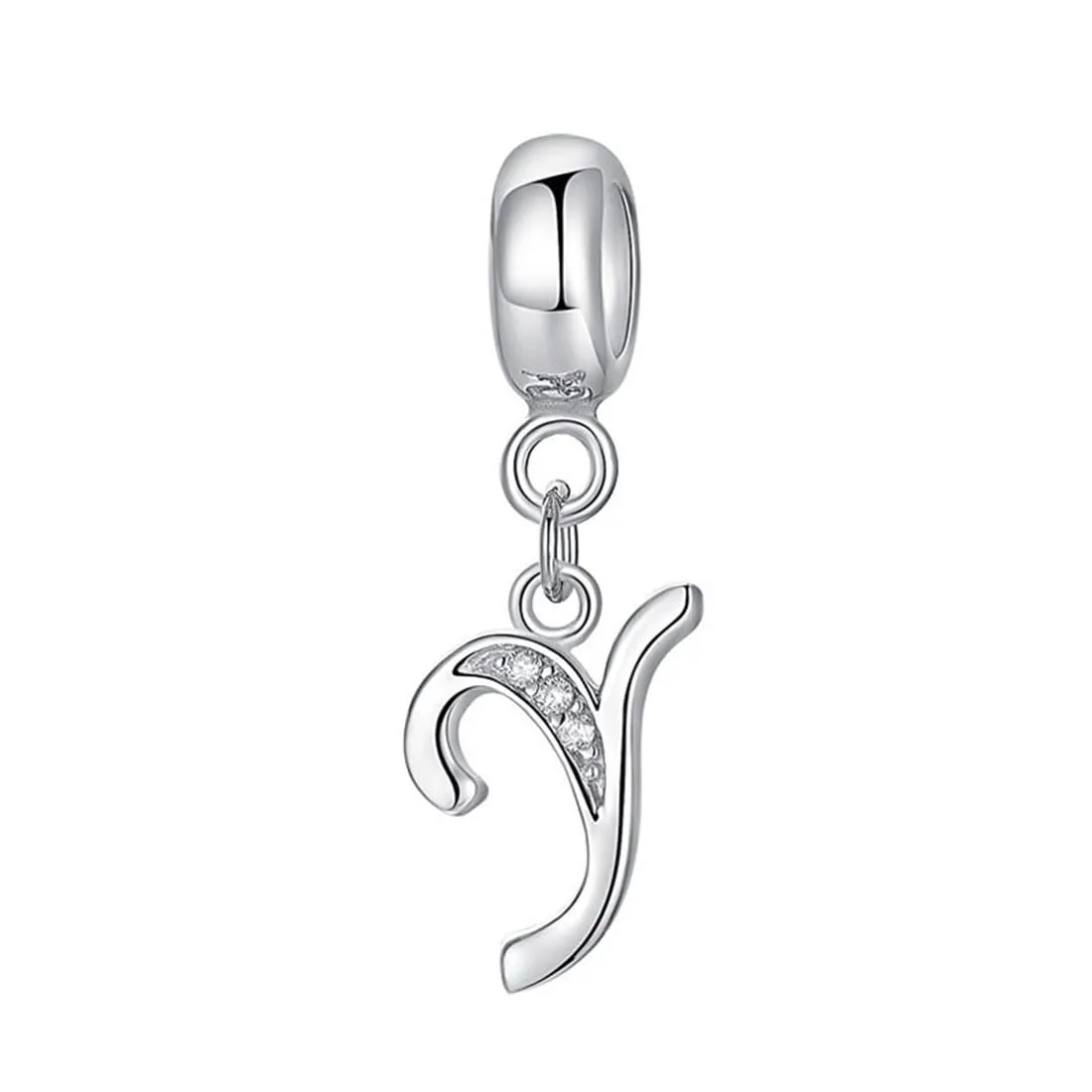 Charm in argento Sterling 925 con ciondolo a forma di lettera dell'alfabeto, utilizzabile come iniziale o per formare parole, compatibile con bracciali Pandora Y - immagine 1