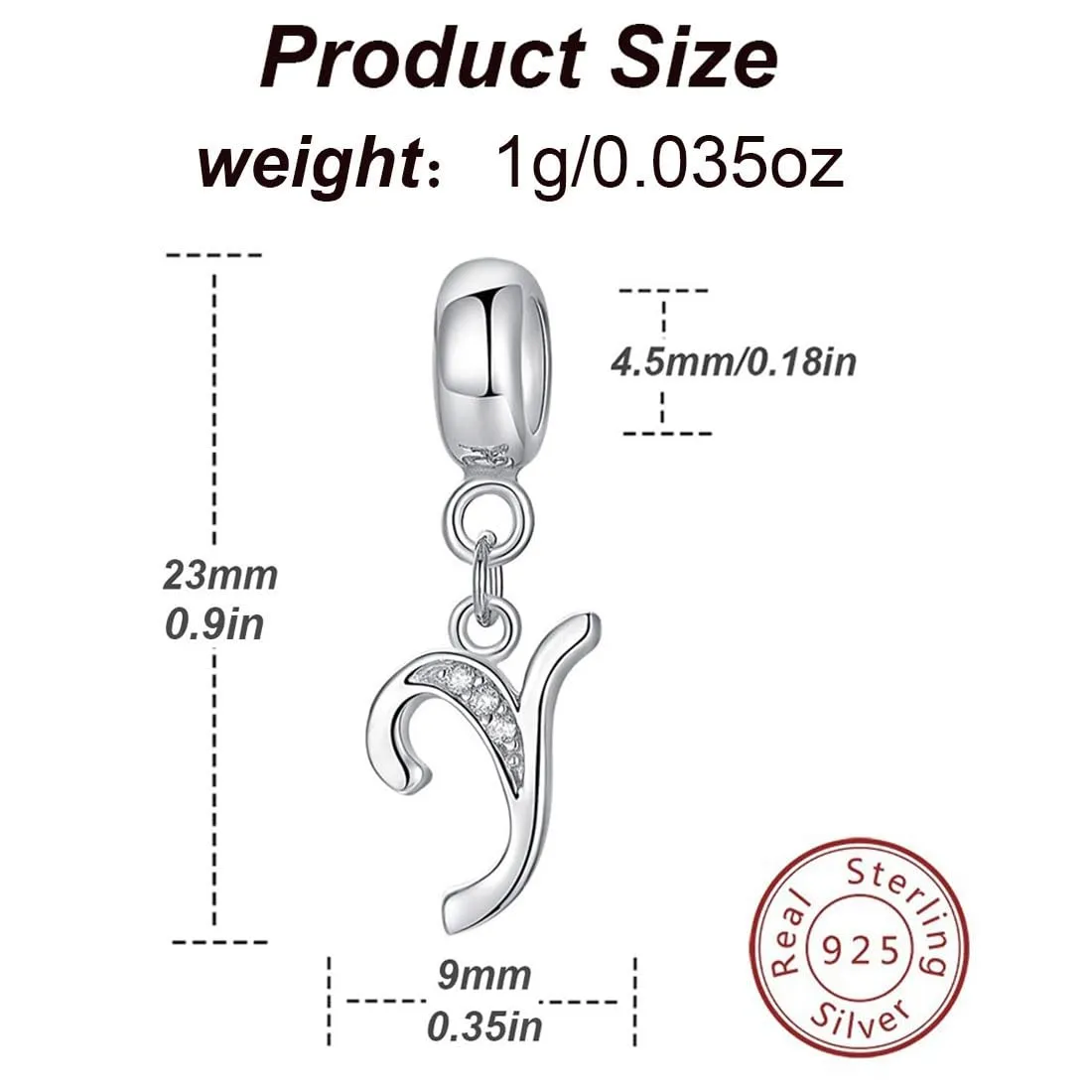 Charm in argento Sterling 925 con ciondolo a forma di lettera dell'alfabeto, utilizzabile come iniziale o per formare parole, compatibile con bracciali Pandora Y - immagine 2