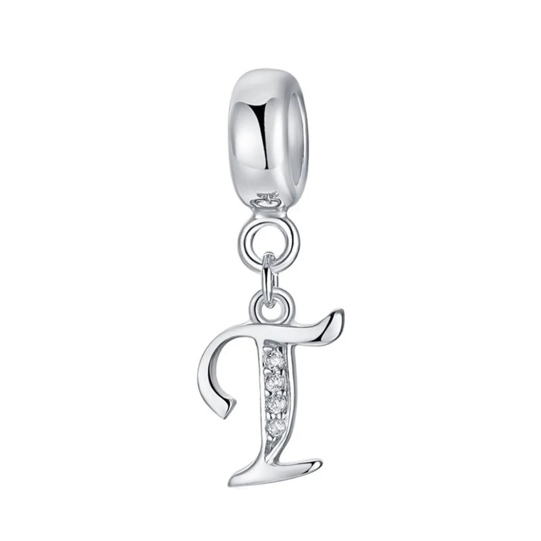 Charm in argento Sterling 925 con ciondolo a forma di lettera dell'alfabeto, utilizzabile come iniziale o per formare parole, compatibile con bracciali Pandora T - immagine 1