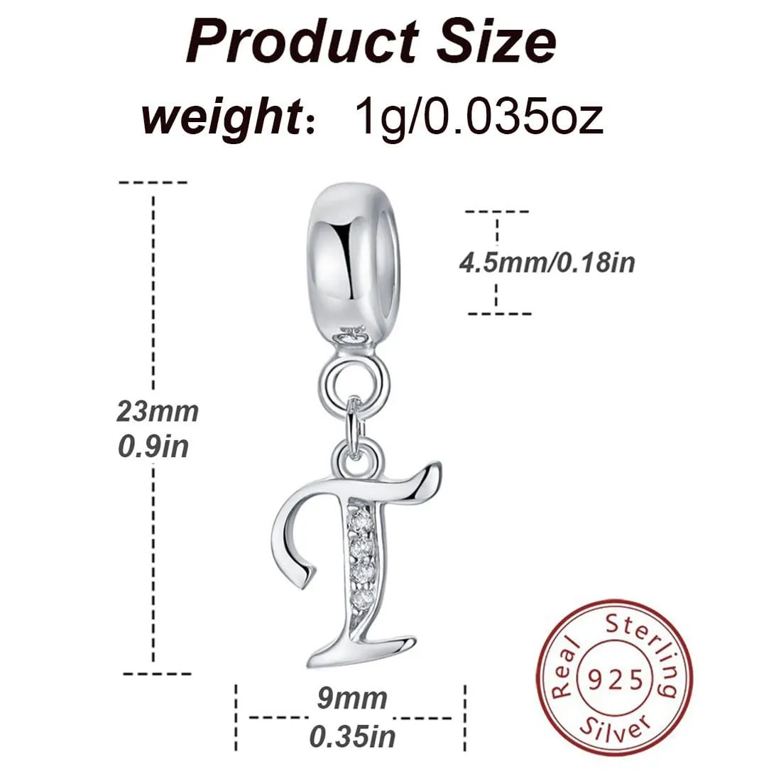Charm in argento Sterling 925 con ciondolo a forma di lettera dell'alfabeto, utilizzabile come iniziale o per formare parole, compatibile con bracciali Pandora T - immagine 2