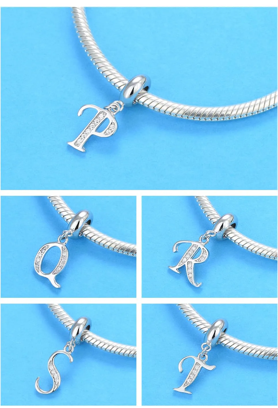 Charm in argento Sterling 925 con ciondolo a forma di lettera dell'alfabeto, utilizzabile come iniziale o per formare parole, compatibile con bracciali Pandora T - immagine 4
