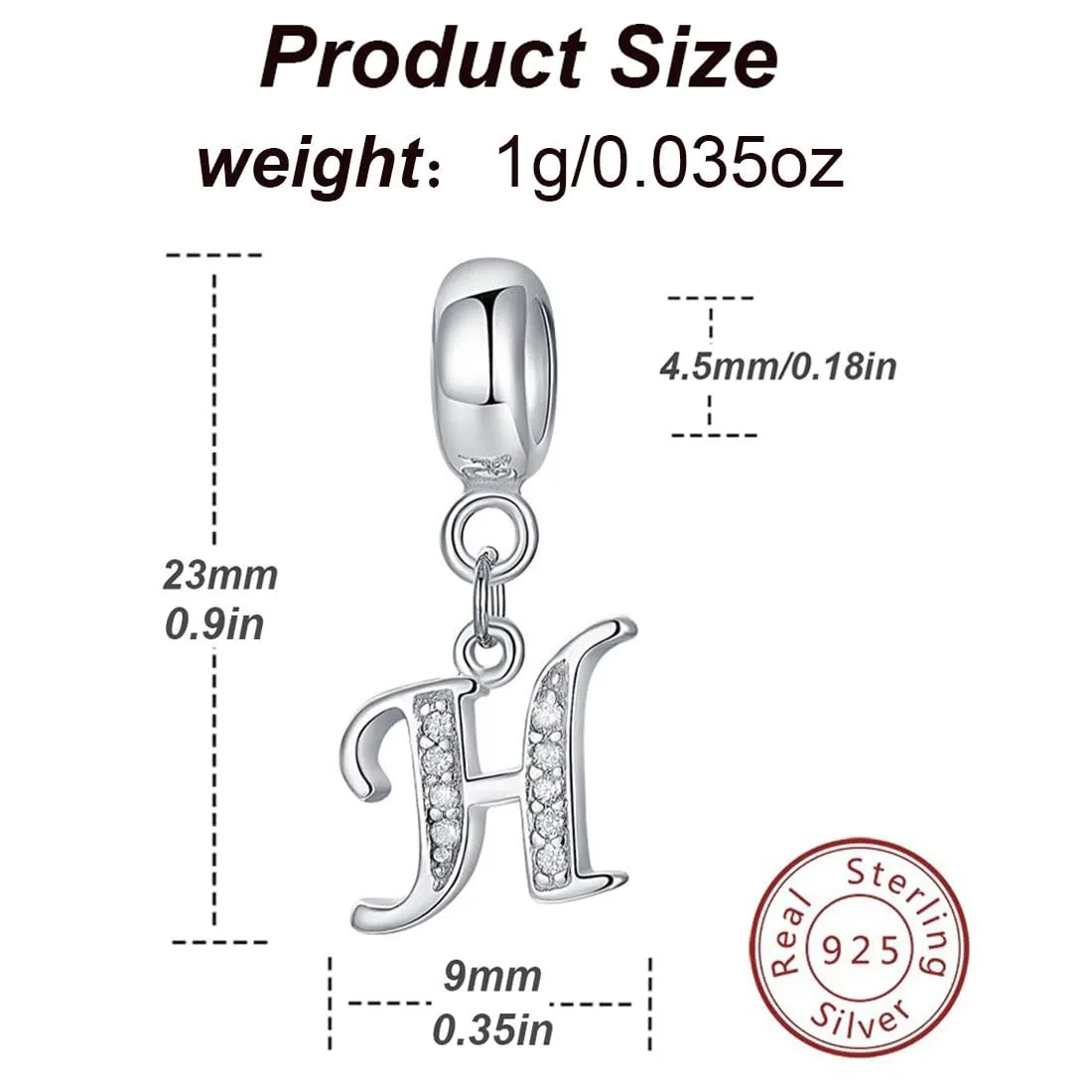 Charm in argento Sterling 925 con ciondolo a forma di lettera dell'alfabeto, utilizzabile come iniziale o per formare parole, compatibile con bracciali Pandora H - immagine 2