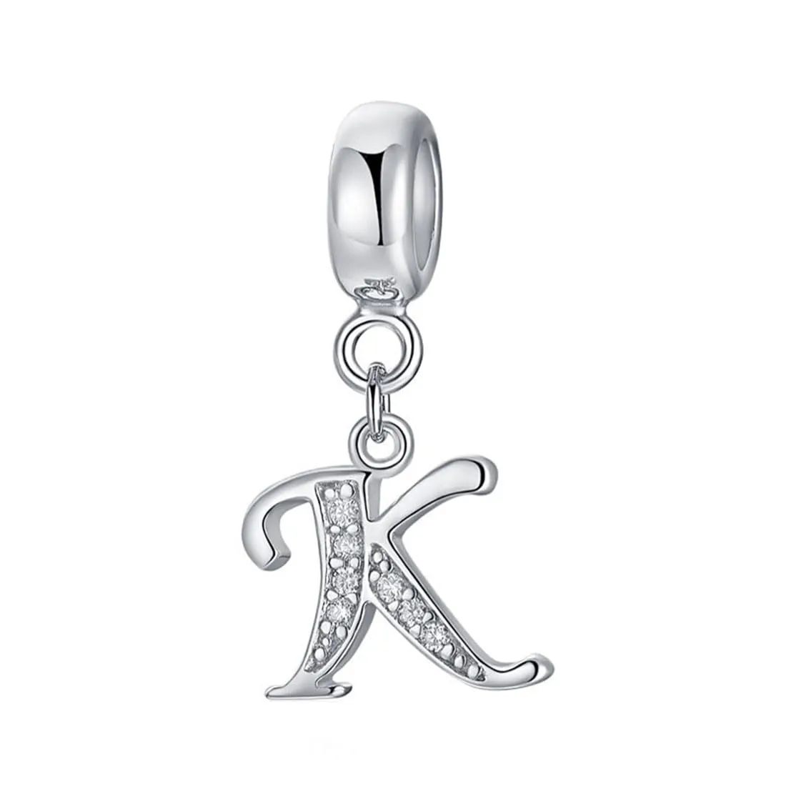 Charm in argento Sterling 925 con ciondolo a forma di lettera dell'alfabeto, utilizzabile come iniziale o per formare parole, compatibile con bracciali Pandora K - immagine 1