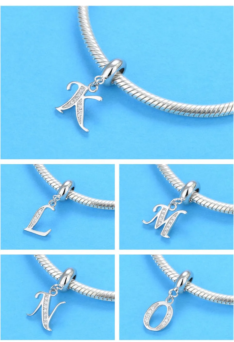 Charm in argento Sterling 925 con ciondolo a forma di lettera dell'alfabeto, utilizzabile come iniziale o per formare parole, compatibile con bracciali Pandora K - immagine 4