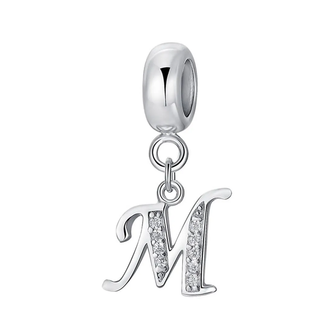 Charm in argento Sterling 925 con ciondolo a forma di lettera dell'alfabeto, utilizzabile come iniziale o per formare parole, compatibile con bracciali Pandora M - immagine 1