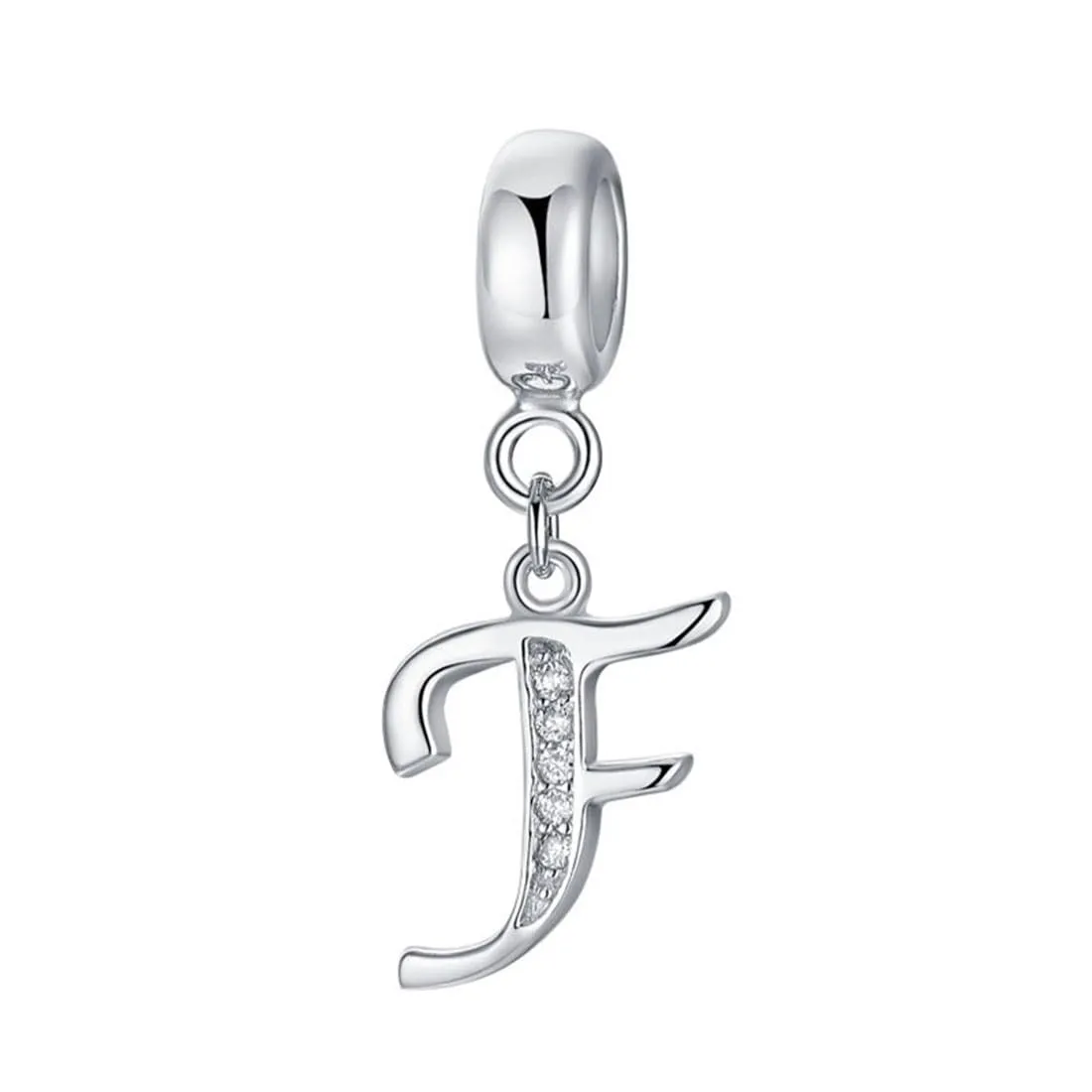Charm in argento Sterling 925 con ciondolo a forma di lettera dell'alfabeto, utilizzabile come iniziale o per formare parole, compatibile con bracciali Pandora F - immagine 1