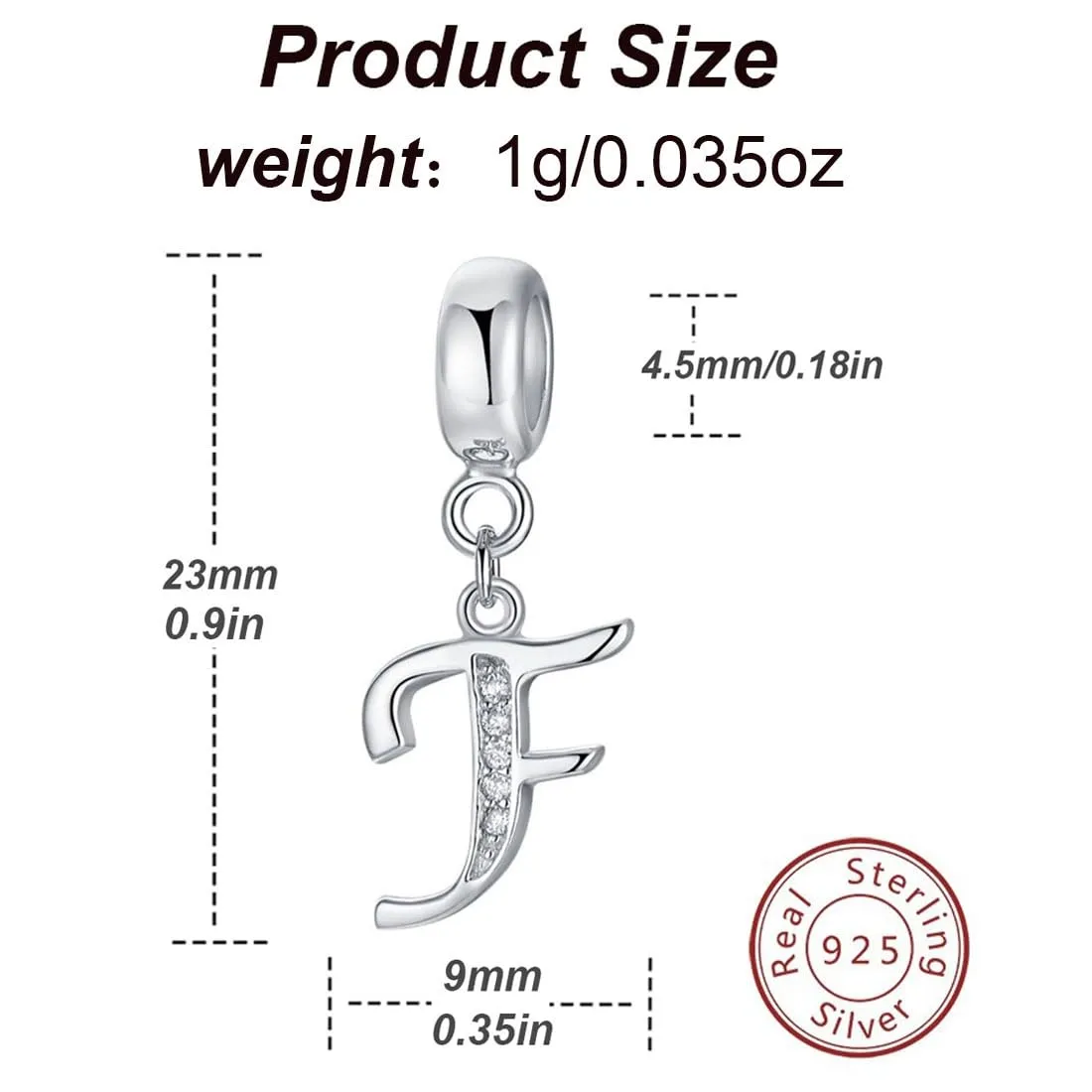 Charm in argento Sterling 925 con ciondolo a forma di lettera dell'alfabeto, utilizzabile come iniziale o per formare parole, compatibile con bracciali Pandora F - immagine 2