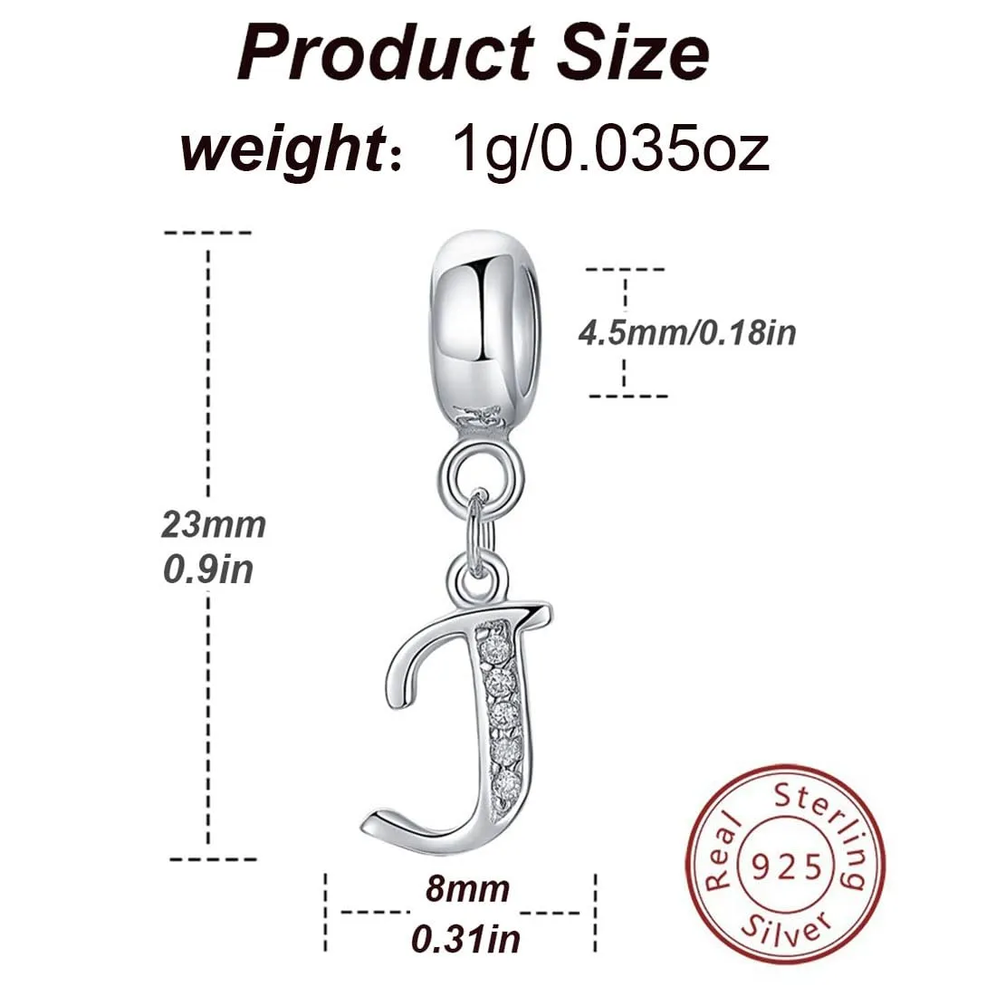 Charm in argento Sterling 925 con ciondolo a forma di lettera dell'alfabeto, utilizzabile come iniziale o per formare parole, compatibile con bracciali Pandora J - immagine 2
