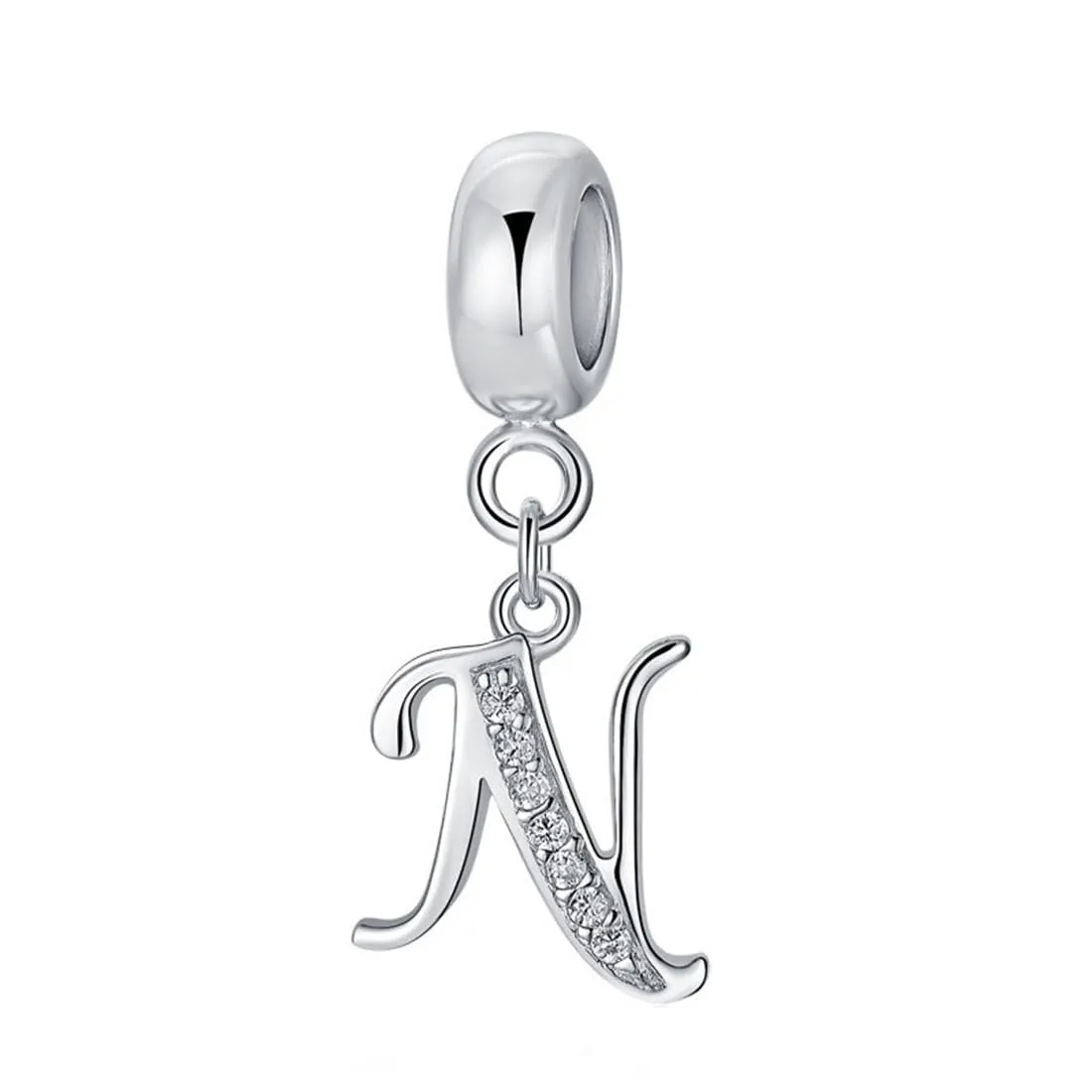 Charm in argento Sterling 925 con ciondolo a forma di lettera dell'alfabeto, utilizzabile come iniziale o per formare parole, compatibile con bracciali Pandora N - immagine 1