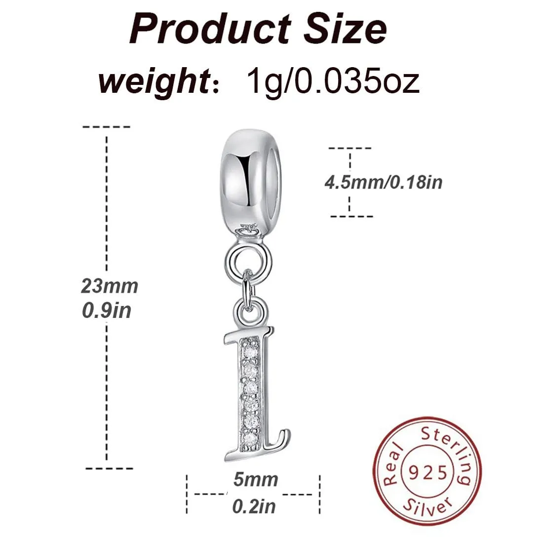 Charm in argento Sterling 925 con ciondolo a forma di lettera dell'alfabeto, utilizzabile come iniziale o per formare parole, compatibile con bracciali Pandora I - immagine 2