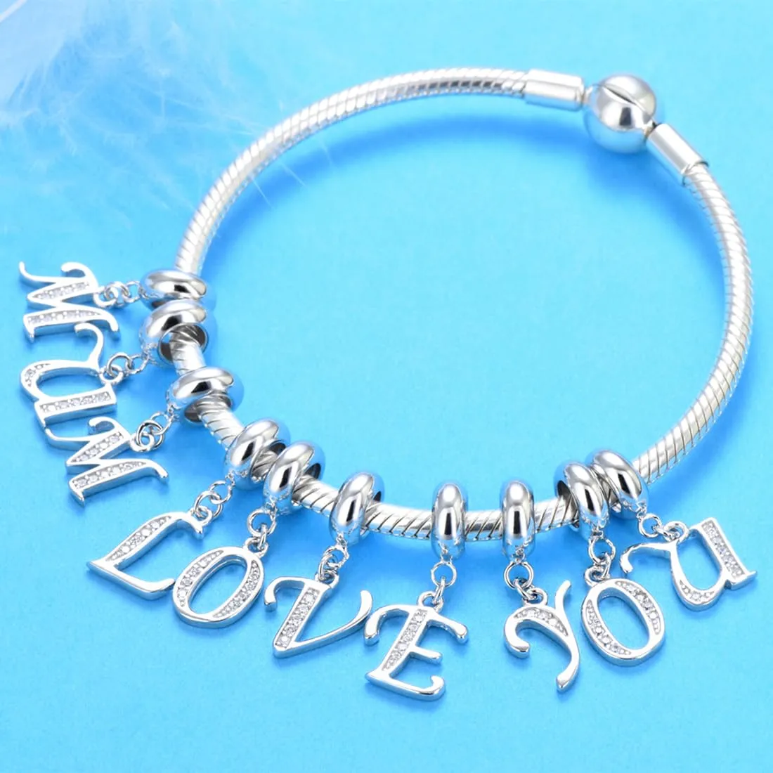 Charm in argento Sterling 925 con ciondolo a forma di lettera dell'alfabeto, utilizzabile come iniziale o per formare parole, compatibile con bracciali Pandora I - immagine 5