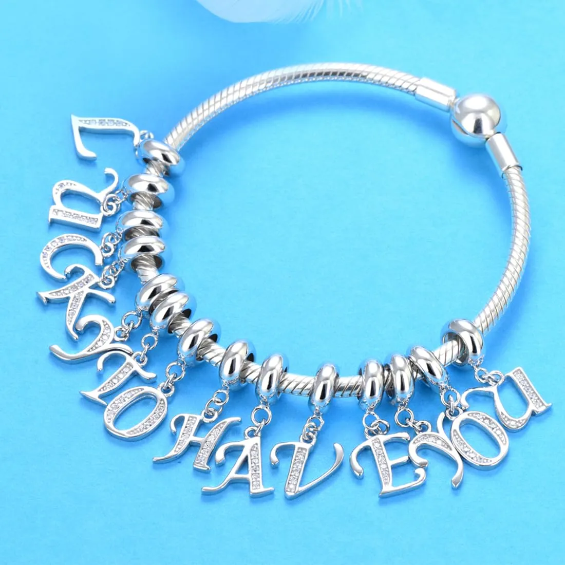 Charm in argento Sterling 925 con ciondolo a forma di lettera dell'alfabeto, utilizzabile come iniziale o per formare parole, compatibile con bracciali Pandora I - immagine 6