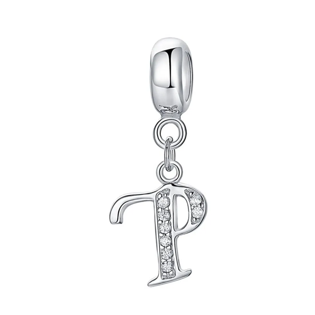 Charm in argento Sterling 925 con ciondolo a forma di lettera dell'alfabeto, utilizzabile come iniziale o per formare parole, compatibile con bracciali Pandora P - immagine 1