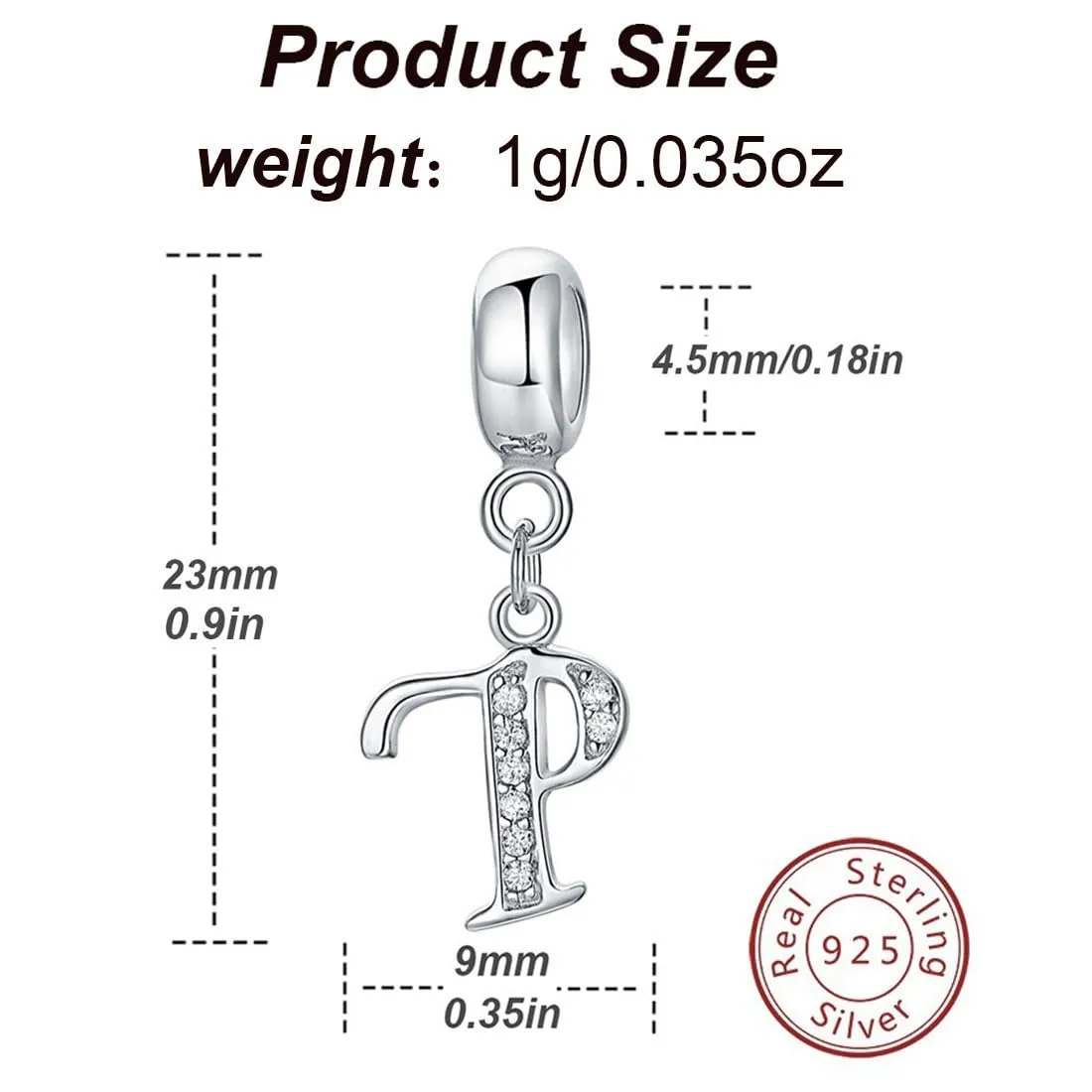 Charm in argento Sterling 925 con ciondolo a forma di lettera dell'alfabeto, utilizzabile come iniziale o per formare parole, compatibile con bracciali Pandora P - immagine 2