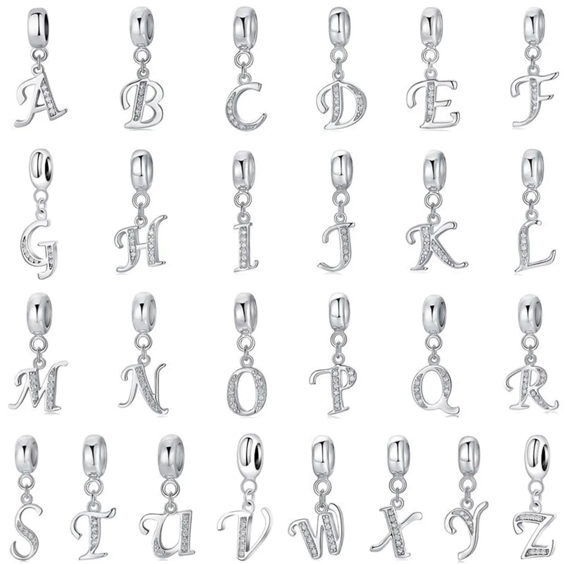 Charm in argento Sterling 925 con ciondolo a forma di lettera dell'alfabeto, utilizzabile come iniziale o per formare parole, compatibile con bracciali Pandora P - immagine 7