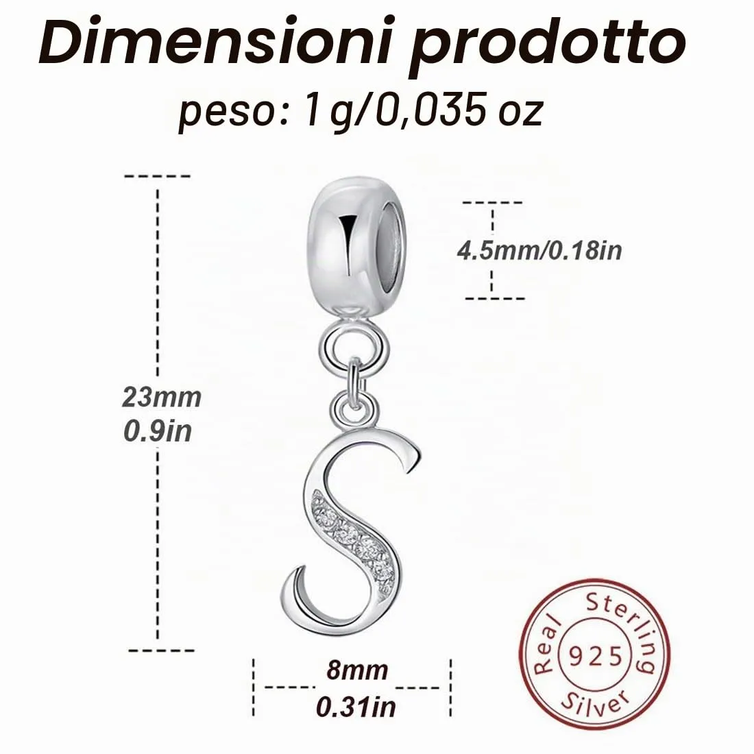Charm in argento Sterling 925 con ciondolo a forma di lettera dell'alfabeto, utilizzabile come iniziale o per formare parole, compatibile con bracciali Pandora S - immagine 2