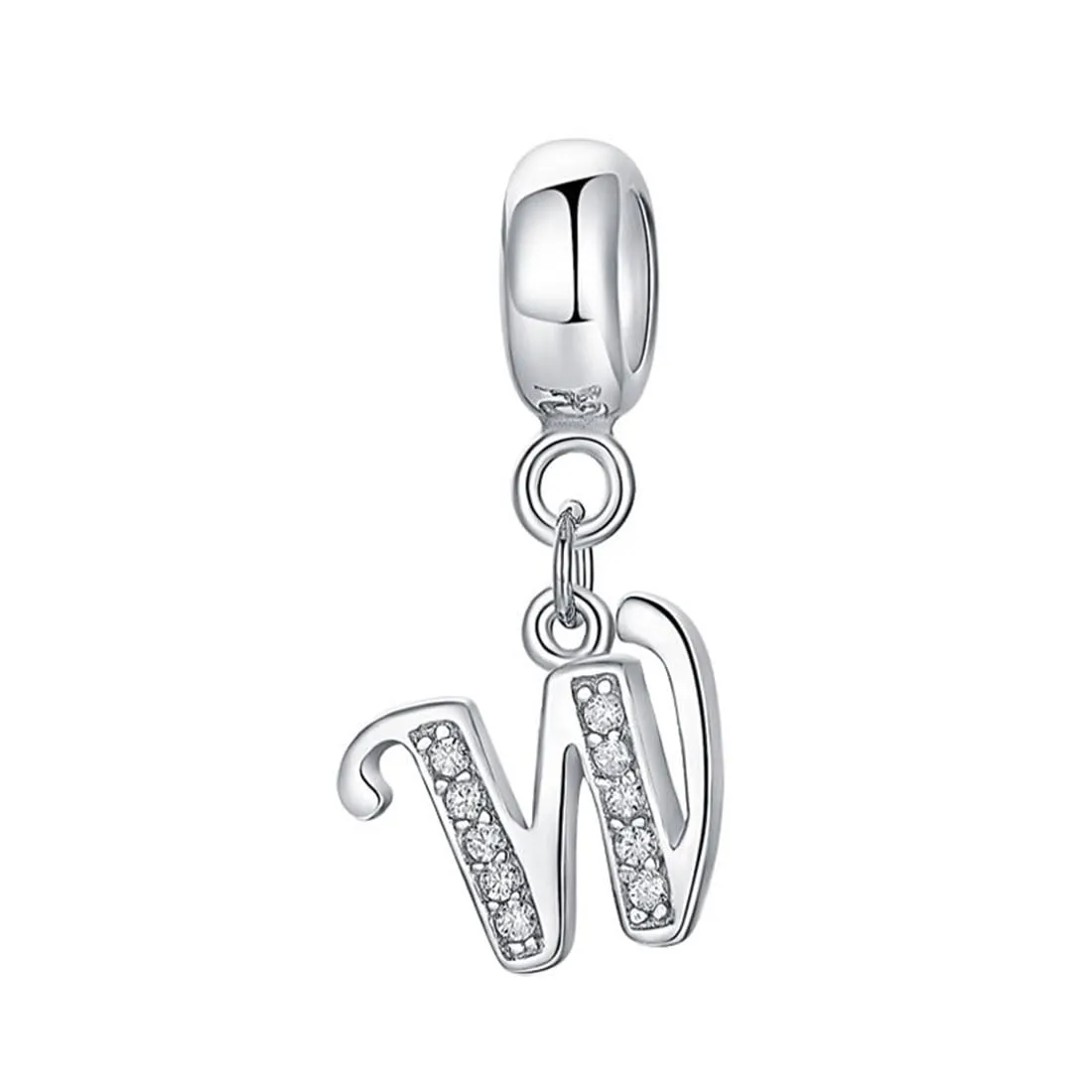 Charm in argento Sterling 925 con ciondolo a forma di lettera dell'alfabeto, utilizzabile come iniziale o per formare parole, compatibile con bracciali Pandora W - immagine 1