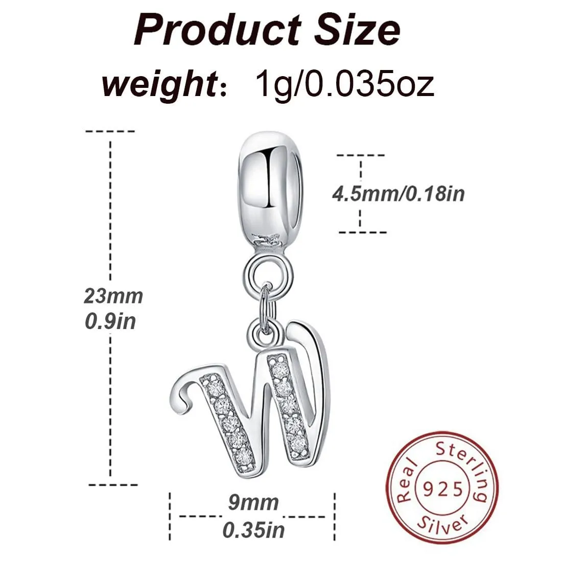 Charm in argento Sterling 925 con ciondolo a forma di lettera dell'alfabeto, utilizzabile come iniziale o per formare parole, compatibile con bracciali Pandora W - immagine 2