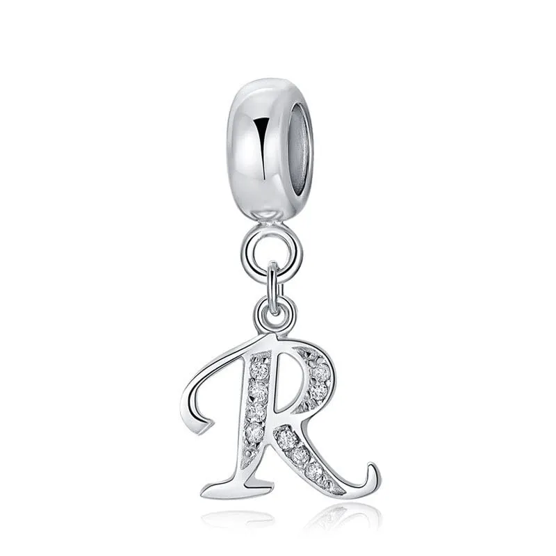 Charm in argento Sterling 925 con ciondolo a forma di lettera dell'alfabeto, utilizzabile come iniziale o per formare parole, compatibile con bracciali Pandora R - immagine 1