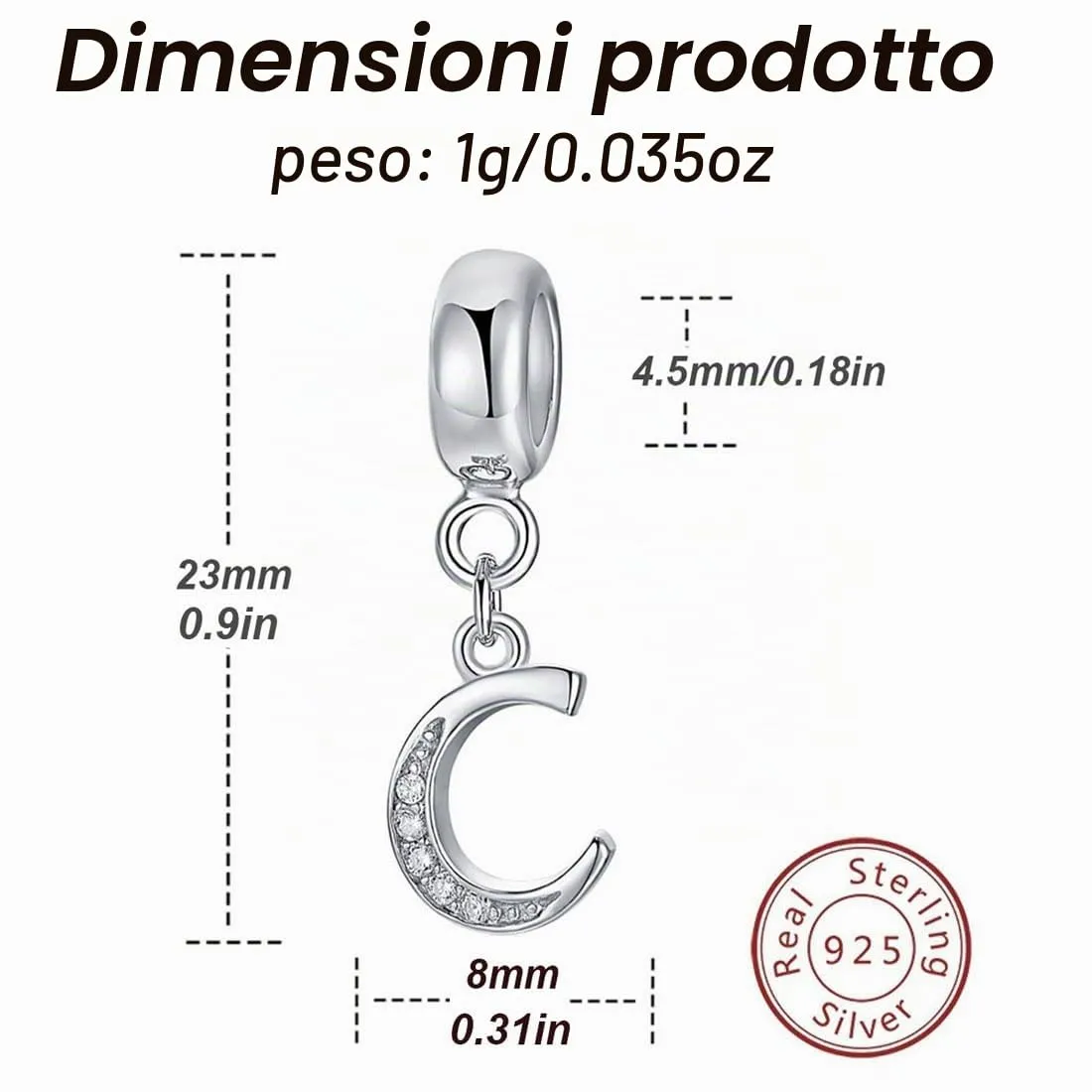 Charm in argento Sterling 925 con ciondolo a forma di lettera dell'alfabeto, utilizzabile come iniziale o per formare parole, compatibile con bracciali Pandora C - immagine 2