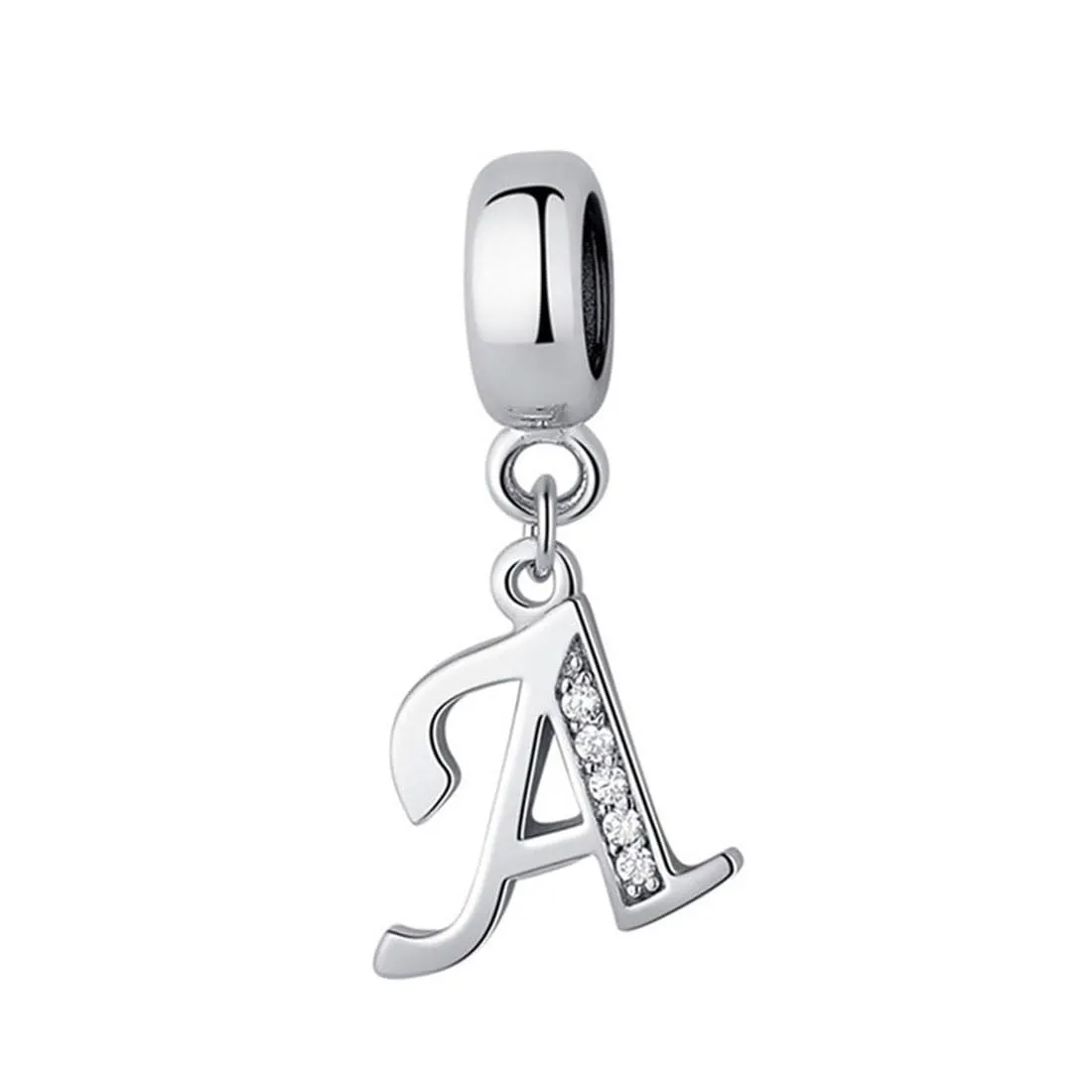 Charm in argento Sterling 925 con ciondolo a forma di lettera dell'alfabeto, utilizzabile come iniziale o per formare parole, compatibile con bracciali Pandora A - immagine 1