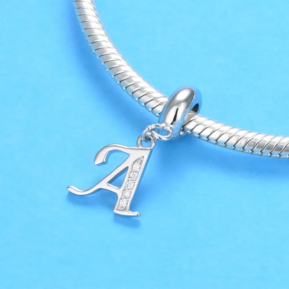Charm in argento Sterling 925 con ciondolo a forma di lettera dell'alfabeto, utilizzabile come iniziale o per formare parole, compatibile con bracciali Pandora A - immagine 3