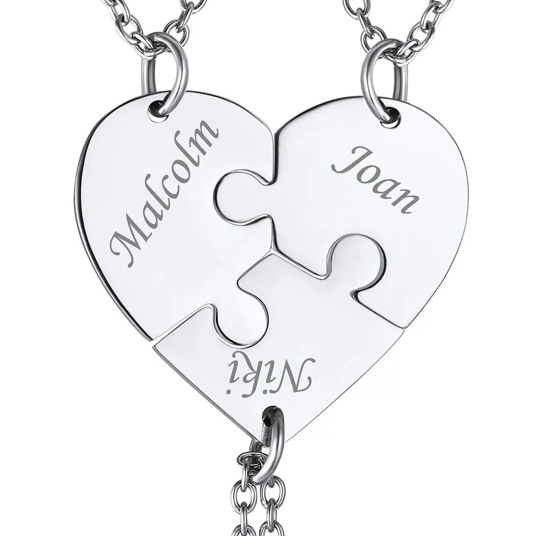 Suplight Collana Donna Personalizzata a Cuore Divisio con Nome in 3 pezzi collana donna Acciaio Inossidabile Collana Puzzle collana amica famiglia personalizzata Regalo Natale San Valentino - immagine 1