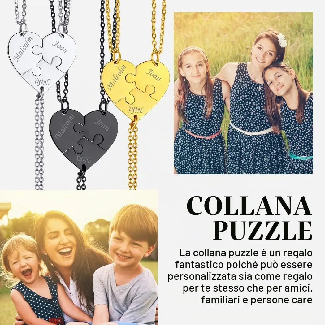 Suplight Collana Donna Personalizzata a Cuore Divisio con Nome in 3 pezzi collana donna Acciaio Inossidabile Collana Puzzle collana amica famiglia personalizzata Regalo Natale San Valentino - immagine 3