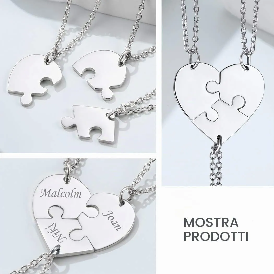 Suplight Collana Donna Personalizzata a Cuore Divisio con Nome in 3 pezzi collana donna Acciaio Inossidabile Collana Puzzle collana amica famiglia personalizzata Regalo Natale San Valentino - immagine 4