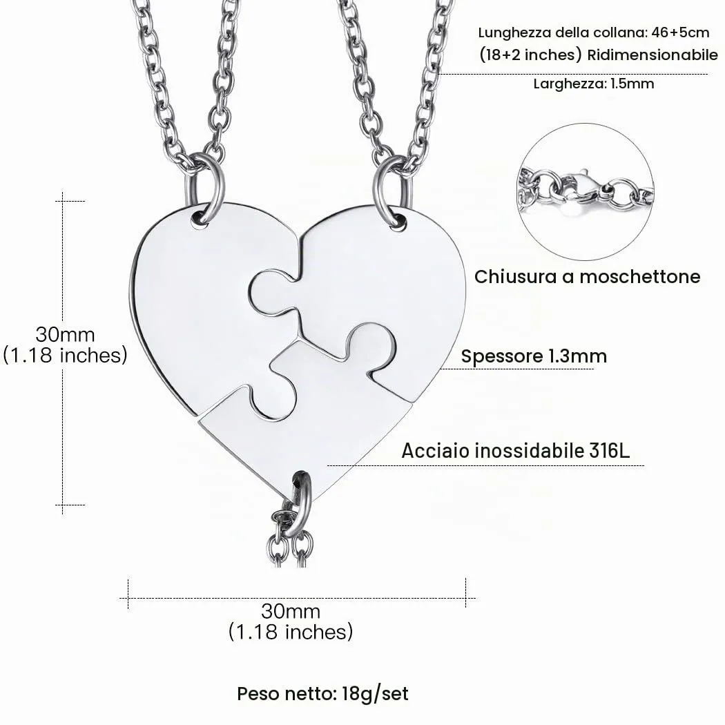 Suplight Collana Donna Personalizzata a Cuore Divisio con Nome in 3 pezzi collana donna Acciaio Inossidabile Collana Puzzle collana amica famiglia personalizzata Regalo Natale San Valentino - immagine 6