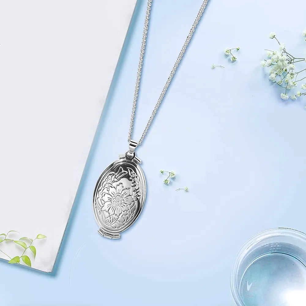 TOFBS Collana da Donna Medaglione Ciondolo Apribile Locket Portafoto Pendente in Acciaio Inox Rotondo Vintage Collana di Foto Argento Regalo per Ragazze Donne (Argento*4 foto) - immagine 2