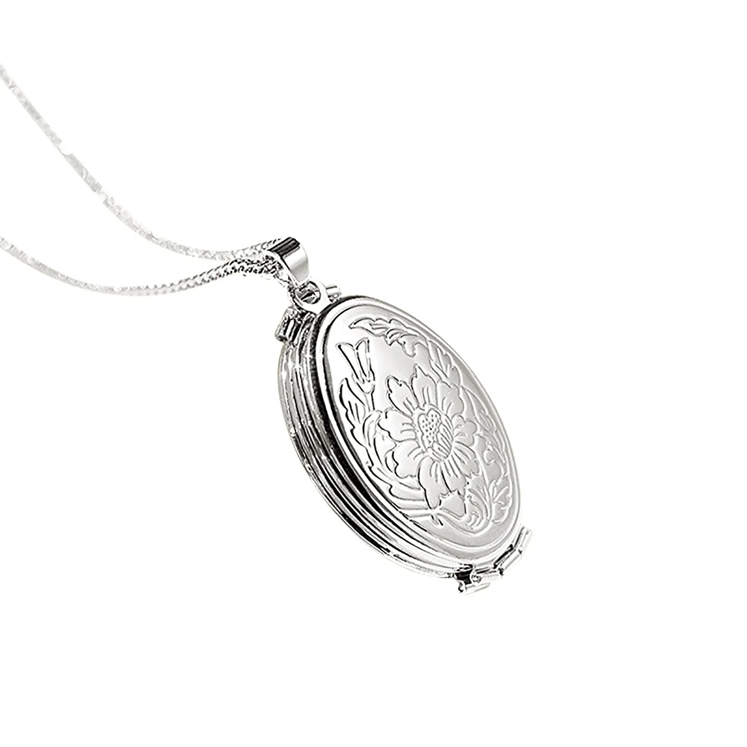 TOFBS Collana da Donna Medaglione Ciondolo Apribile Locket Portafoto Pendente in Acciaio Inox Rotondo Vintage Collana di Foto Argento Regalo per Ragazze Donne (Argento*4 foto) - immagine 5