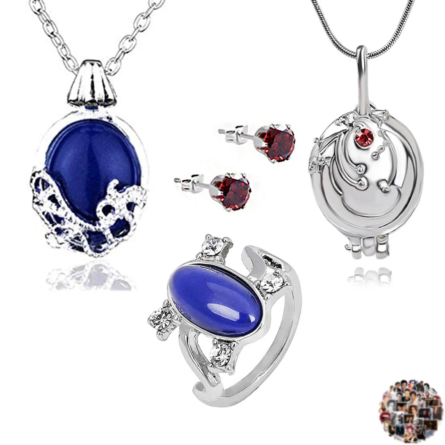 Vampire Collane Set Elena Gilbert Opening Vervain Locket Collane Daywalking Katherine Necklace Blue Diamond Ring Red Stud Earrings con Adesivo 25 pezzi - immagine 1