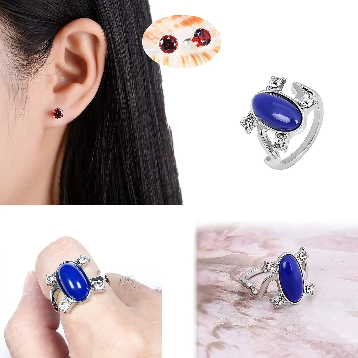 Vampire Collane Set Elena Gilbert Opening Vervain Locket Collane Daywalking Katherine Necklace Blue Diamond Ring Red Stud Earrings con Adesivo 25 pezzi - immagine 4