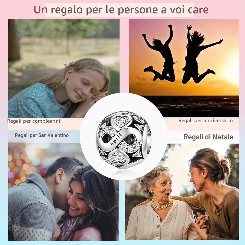 LNQOBU Charms di Pietra di Nascita per Braccialetti Europei Collana,925 Argento Sterling Openwork Ciondolo Regali di Compleanno per le Donne（Fornito con una Perlina） - immagine 5