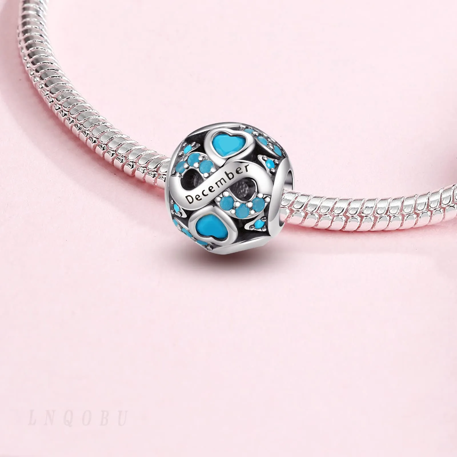 LNQOBU Charms di Pietra di Nascita per Braccialetti Europei Collana,925 Argento Sterling Openwork Ciondolo Regali di Compleanno per le Donne(Fornito con una Perlina) - immagine 2