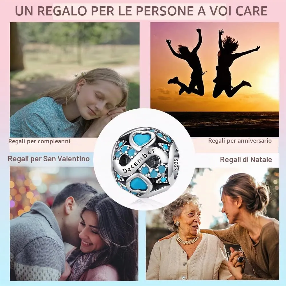 LNQOBU Charms di Pietra di Nascita per Braccialetti Europei Collana,925 Argento Sterling Openwork Ciondolo Regali di Compleanno per le Donne(Fornito con una Perlina) - immagine 6
