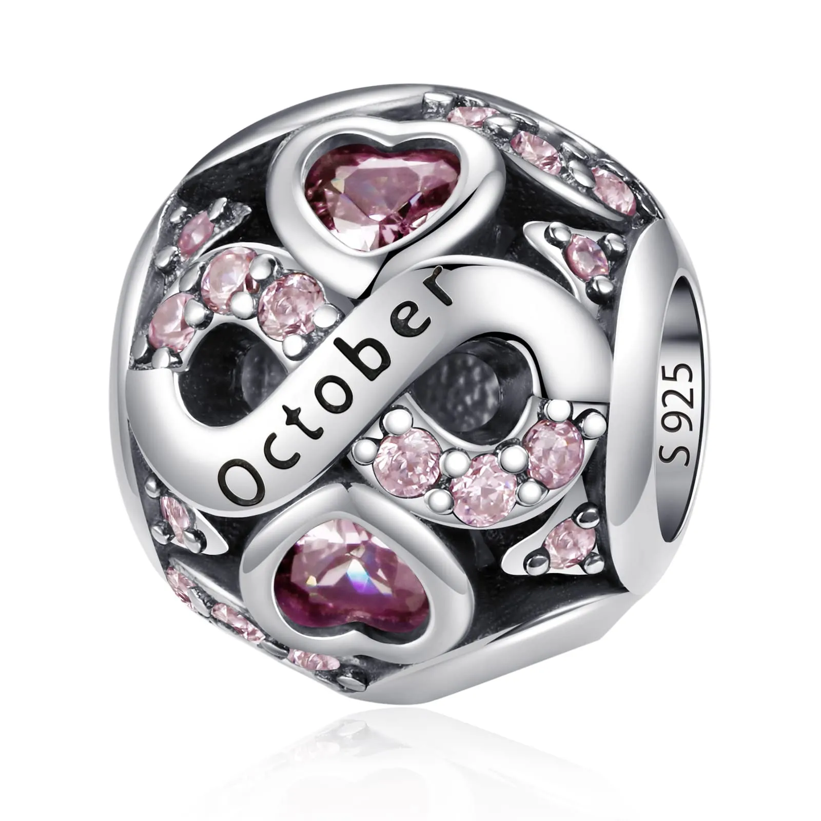 LNQOBU Charms di Pietra di Nascita per Braccialetti Europei Collana,925 Argento Sterling Openwork Ciondolo Regali di Compleanno per le Donne(Fornito con una Perlina) - immagine 1