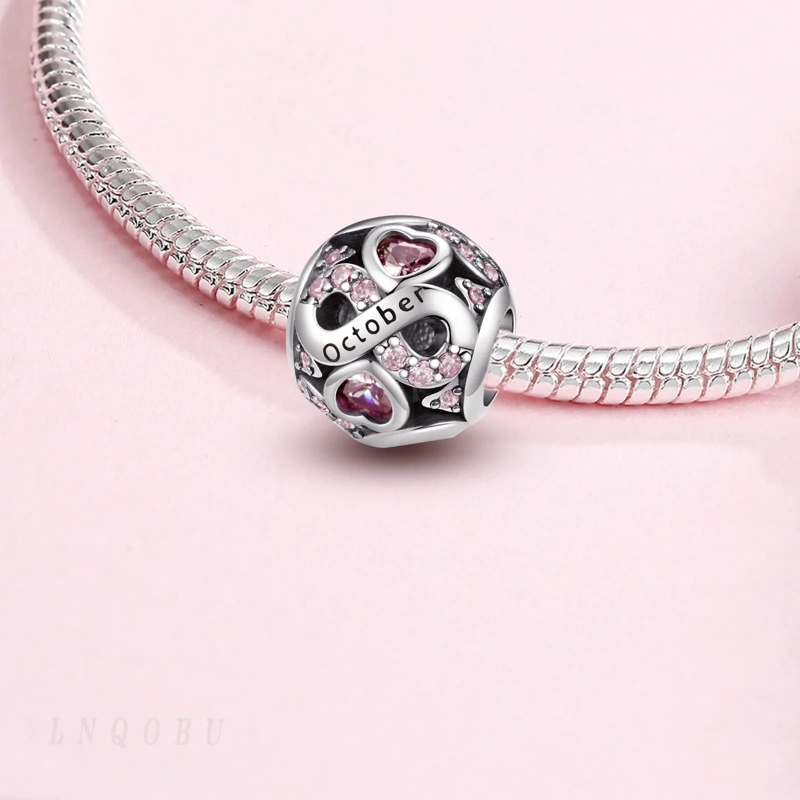 LNQOBU Charms di Pietra di Nascita per Braccialetti Europei Collana,925 Argento Sterling Openwork Ciondolo Regali di Compleanno per le Donne(Fornito con una Perlina) - immagine 3