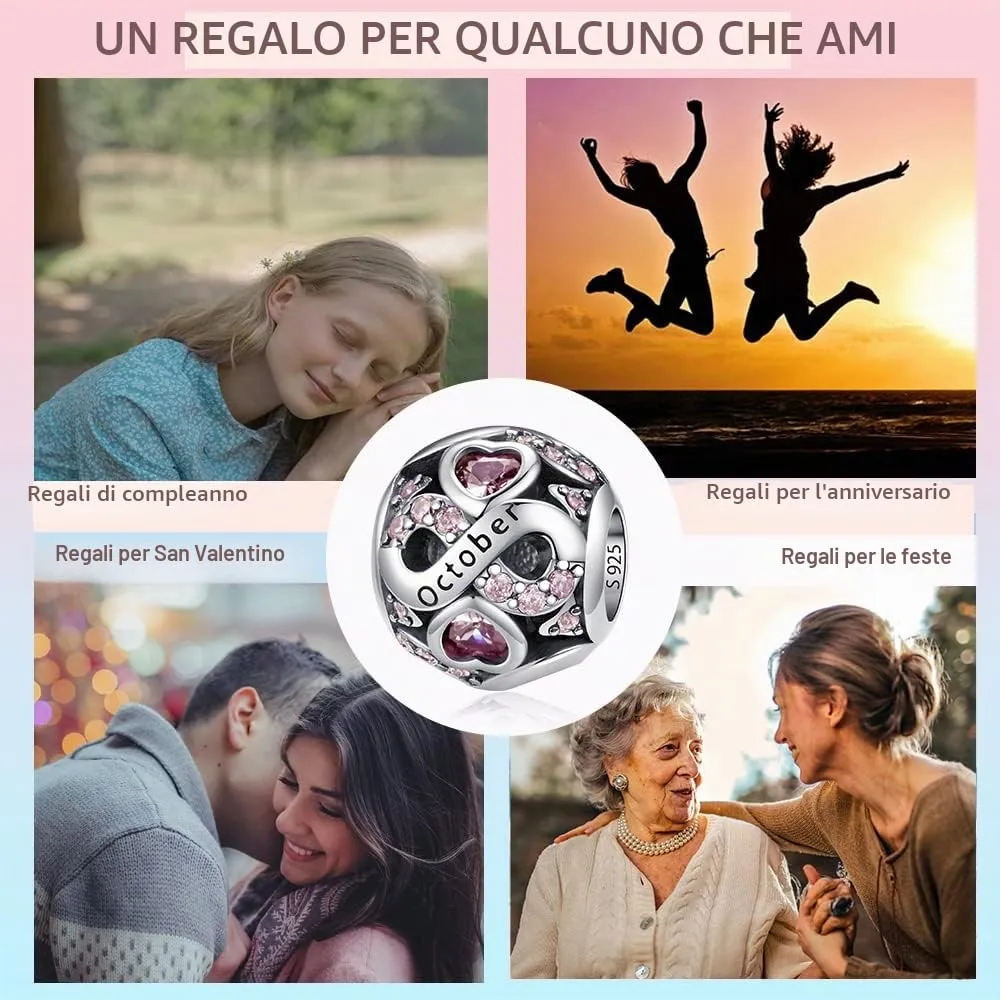 LNQOBU Charms di Pietra di Nascita per Braccialetti Europei Collana,925 Argento Sterling Openwork Ciondolo Regali di Compleanno per le Donne(Fornito con una Perlina) - immagine 7